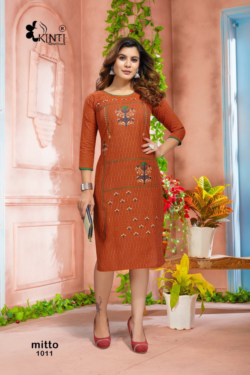 Kinti Mitto Latest Ethnic Wear Cotton Embroidery Work  Kurti Collection
